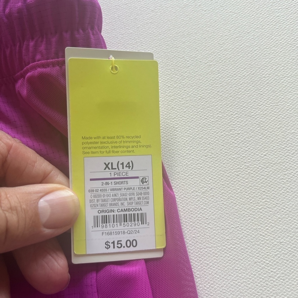 NWT All in Motion Girls Size XL 14 Shorts Drawstring Purple Liner No Pockets - Picture 3 of 4